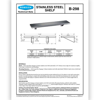 B-298 Stainless Steel 8" Shelf