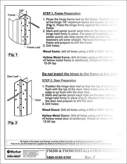 FM300 Fire Rated Hinge Installation Instructions