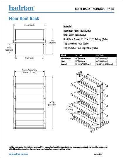 Floor Boot Rack Technical Information