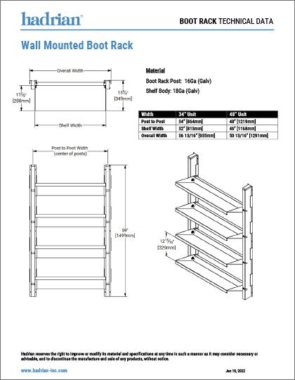 Wall Mounted Boot Rack Technical Information