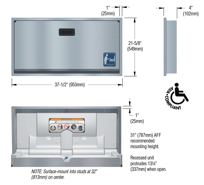 Baby changing station ada mounting height clearance