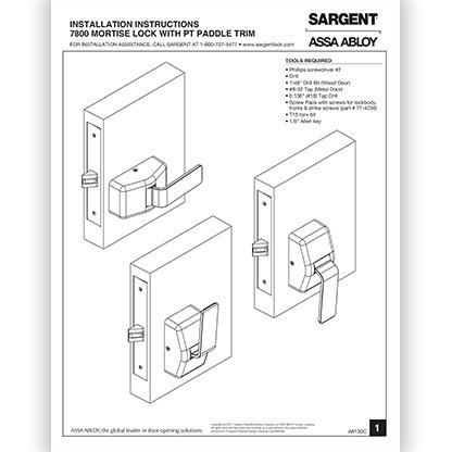 Sargent 7800 Mortise Lock & PT Paddle Trim