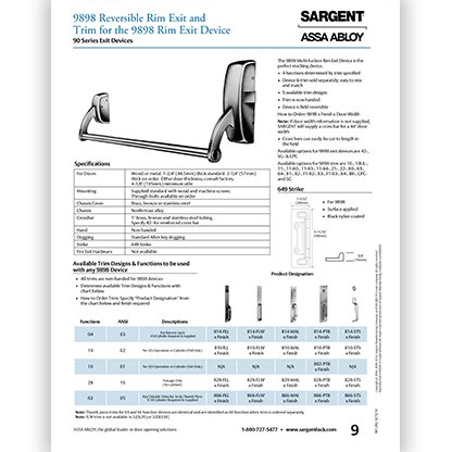 Sargent 9898 Reversible Rim