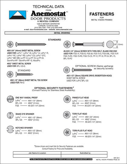 Anemostat Fasteners