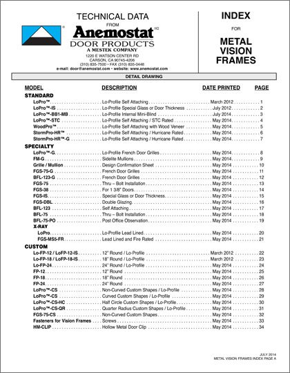 Anemostat Metal Vision Frames