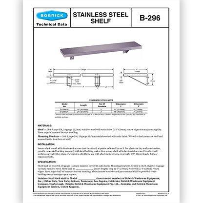 B-296 Stainless Steel 6" Shelf