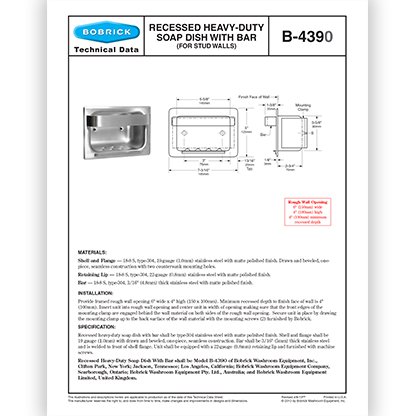 B-4390 Recessed HD Soap Dish with Bar