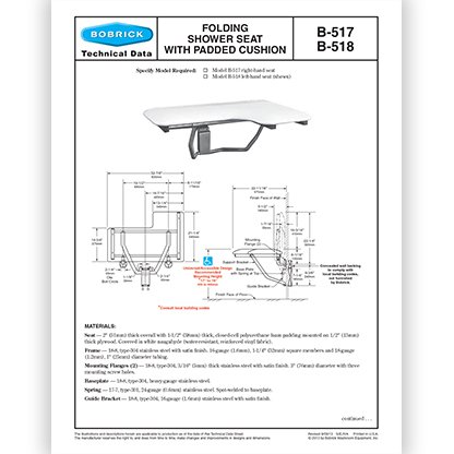 B-517 & B-518, Folding Shower Seat with Padded Cushion