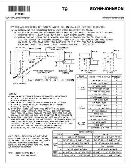 79 Series Overhead Stops - Surface Mount