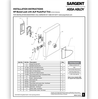 Sargent HP Bored Lock with ALP Trim