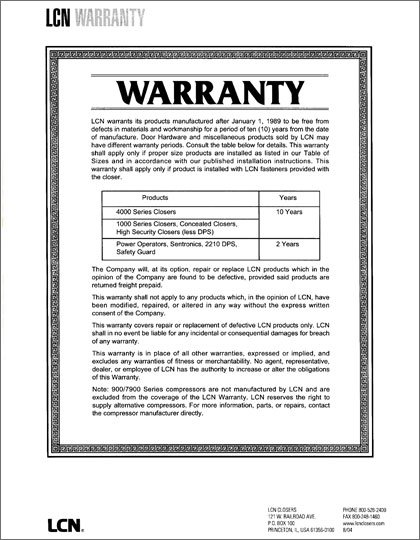 LCN Product Warranties