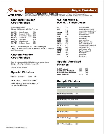 Markar Hinge Finishes