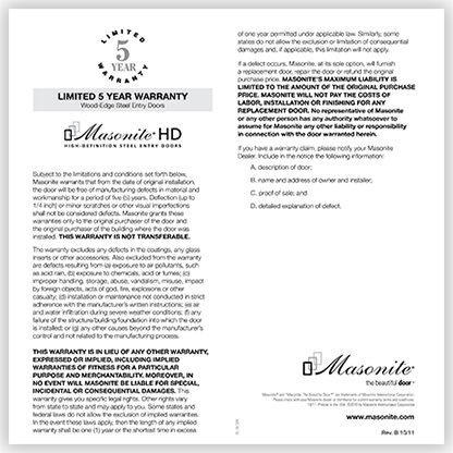 Masonite 5 Year Warranty