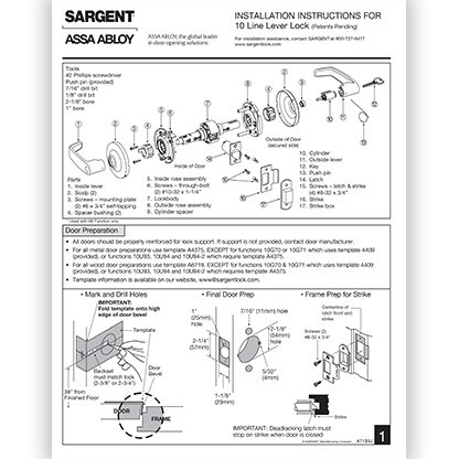 Sargent 10 Line Lock, 1-3/4" Door