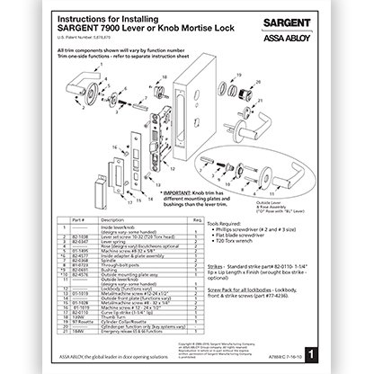 Sargent 7900 Series Mortise Lock