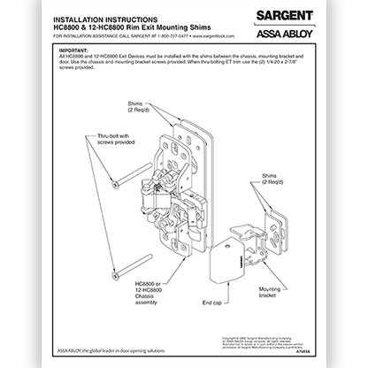 HC8800 Rim Exit Mounting Shims