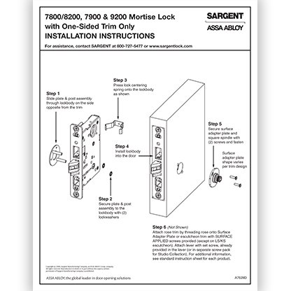 Sargent Mortise Lock One-Sided Trim