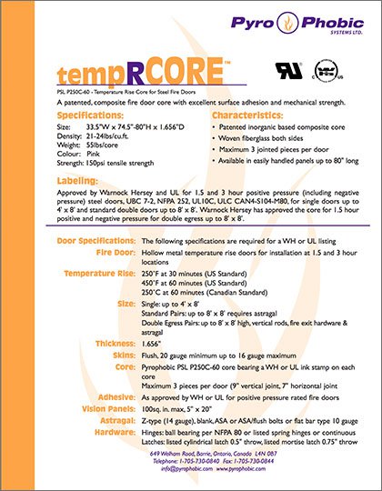 Pyrophobic Temperature Rise Core