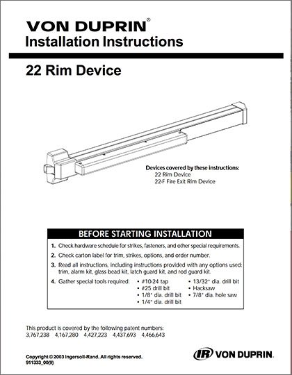 Series 22 Rim Device Installation